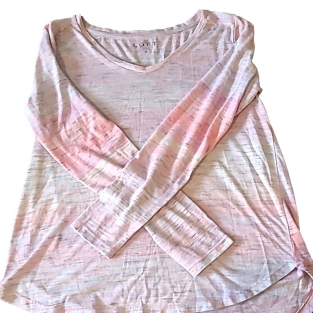 LOFT Medium Long Sleeve Scoop Neck Shirt, Pink Peach Purple White Pastels